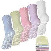 Geyoga 5 Pairs Womens Non Slip Socks Anti Skid Slipper Barre Socks with Cushion Unisex for Yoga Pilates Barre Home Workout