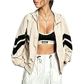 Verdusa Women's Windbreaker Jackets Running Color Block Zip Up Hooded | Lightweight Athletic Jacket, Retro, Quick Dry, Long Sleeve, Workout, Gym Clothing, Fall Outfits