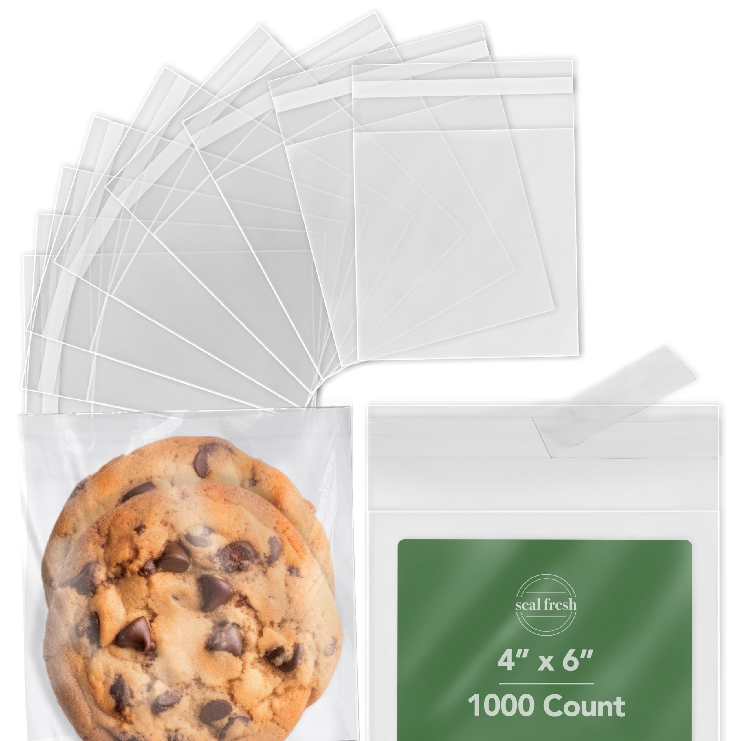 Photo 1 of Seal Fresh 4 x 6 Inch Cellophane Bags 1000 Pack — Clear Self-Sealing Resealable Treat Bags for Cookies, Candy, Pastries, Party Favors, Gift Packaging