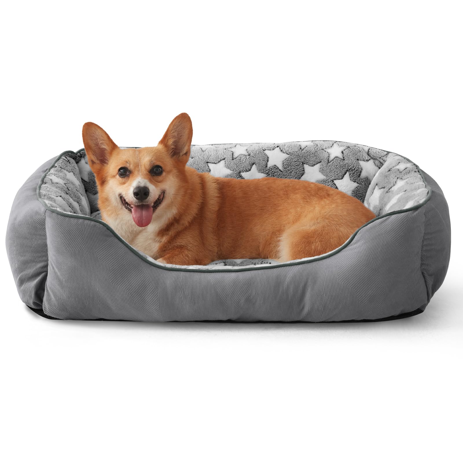 MIXJOY Dog Bed Medium, Washable Cosy Pet Bed with Anti-Slip Bottom, Anti-Anxiety, Machine Washable, Light Grey, 63 x 53 x 21 cm