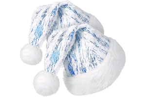 Phyxin Santa Hat White Plush, 2 Pack Bronzing Christmas Hat for Adult Xmas Home Decor New Year's Party Supplies, Blue