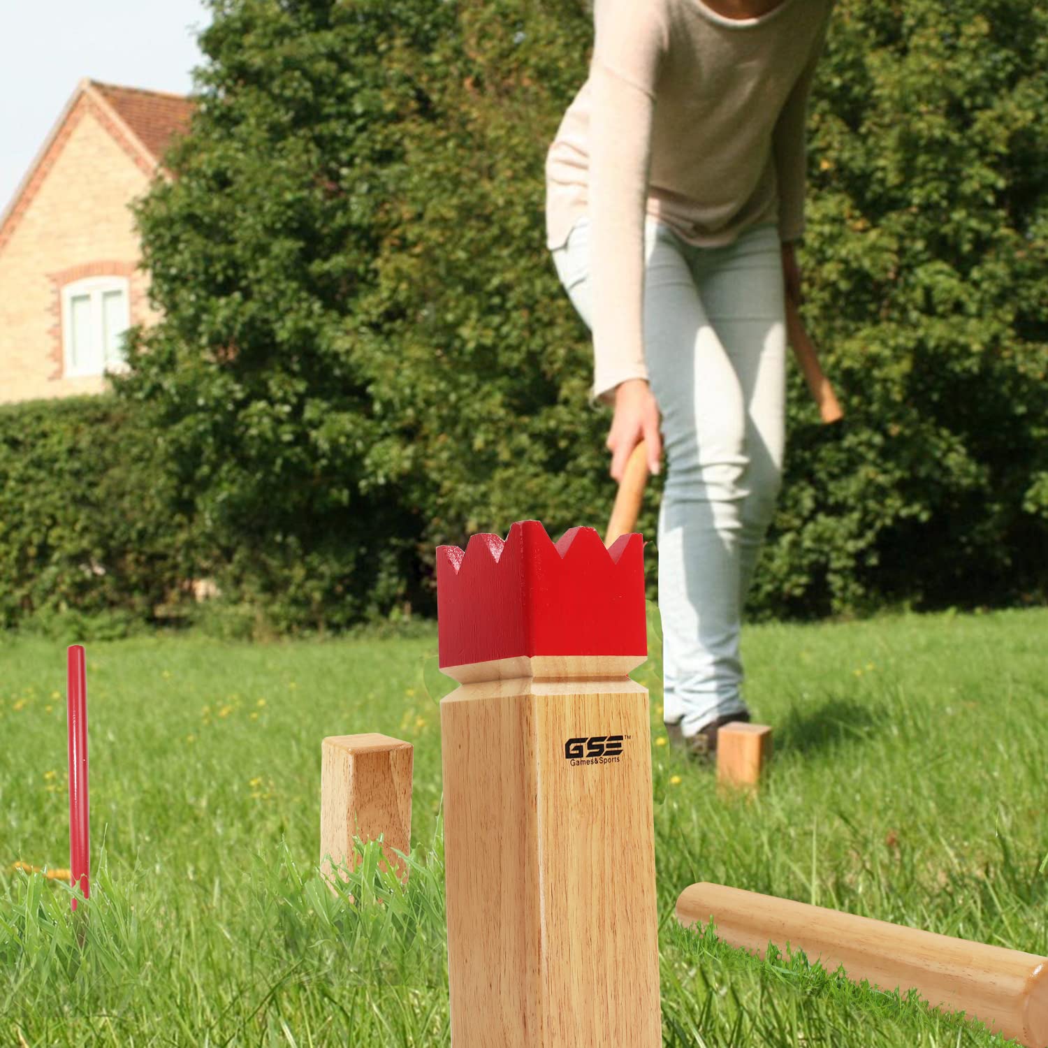 GSE Games & Sports Expert Wooden Throwing Game, 12 Numbered Block Toss Yard Game/Kubb Yard Game Set with Carrying Bag for Outdoor Backyard Lawn, Park with Family and Friends