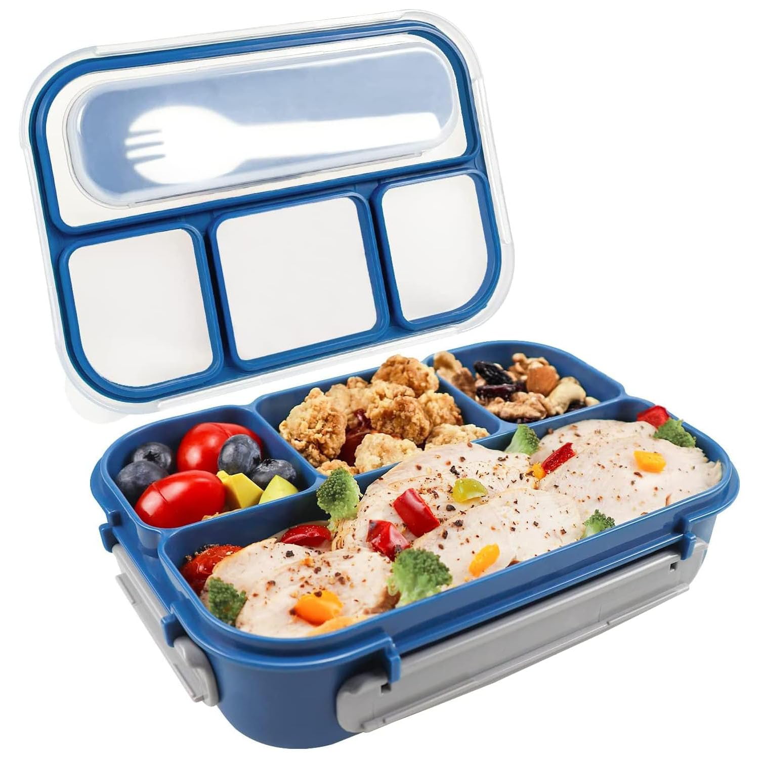 DERDOUT Bento Lunch Box, Adult & Kids 4-Compartment Lunch Containers, 1300ML (Blue)