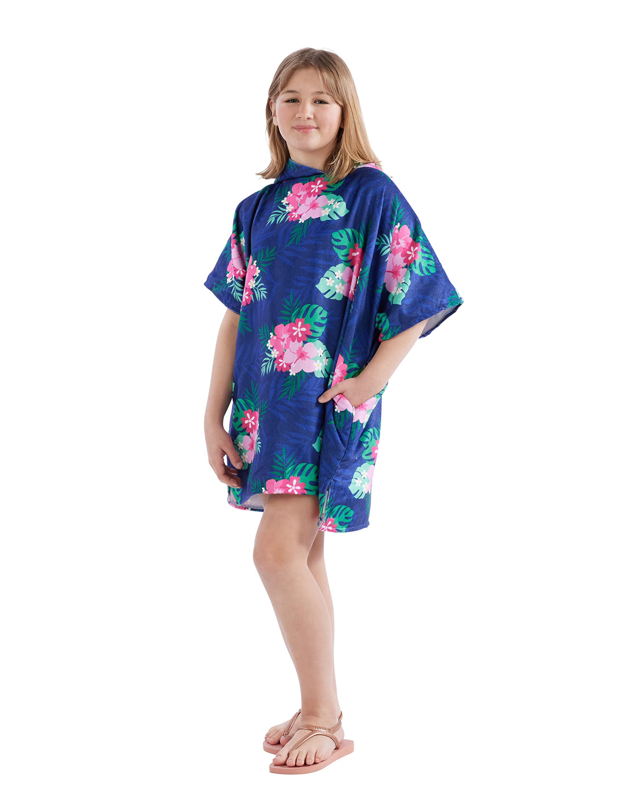 DRYMEE Officially Licensed Wearable Hooded Towel | For The Beach Or Pool | Perfect For Kids Aged 7-12 Years, One Size Suggested Height 85cm+, Floral Design