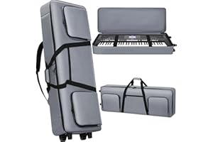 ALEEMIN 76 key Keyboard Case with Wheels (Interior Size: 50.4"x18.1"x6.3") | 76 Key Keyboard Rolling Bag Padded with Soft Handle & Padded Shoulder Strap | Portable 76 Key Keyboard Case Roller Bag (Gray)