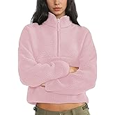 Keeliya Womens Fleece Sweatshirts Cropped Half Zip Fuzzy Warm Sherpa Pullover Varsity Jackets with Zipper Pockets