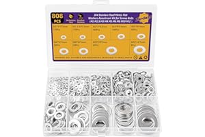 Zerdans 808PCS 304 Stainless Steel Flat Washers Assortment Kit, Metric M2 M2.5 M3 M4 M5 M6 M8 M10 M12 Round Washers for Screw