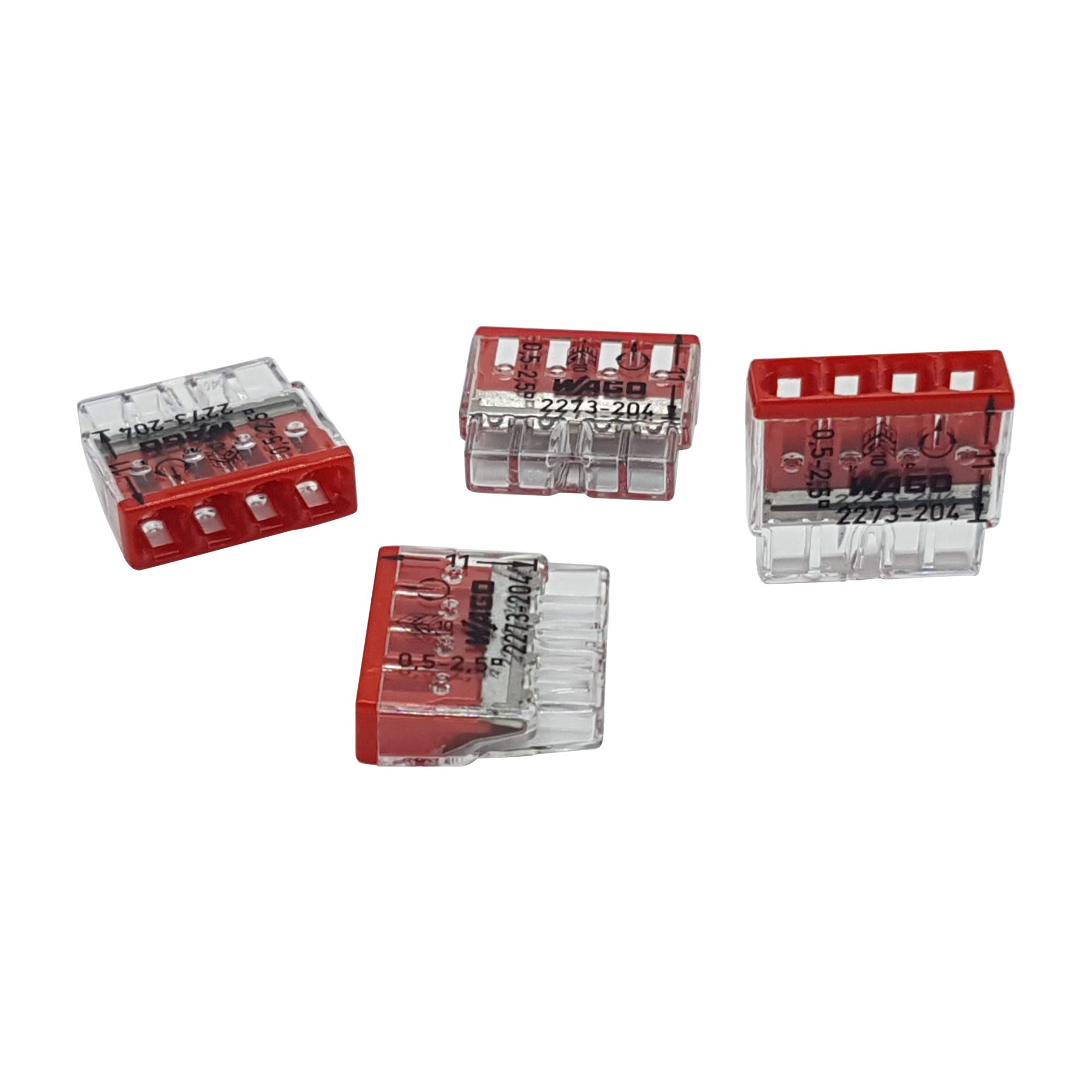 Wago 2273-204 Pack of 50 COMPACT Terminal Terminals Ø 0.5-2.5 mm², 4-Pin, Transparent/Red — image 1