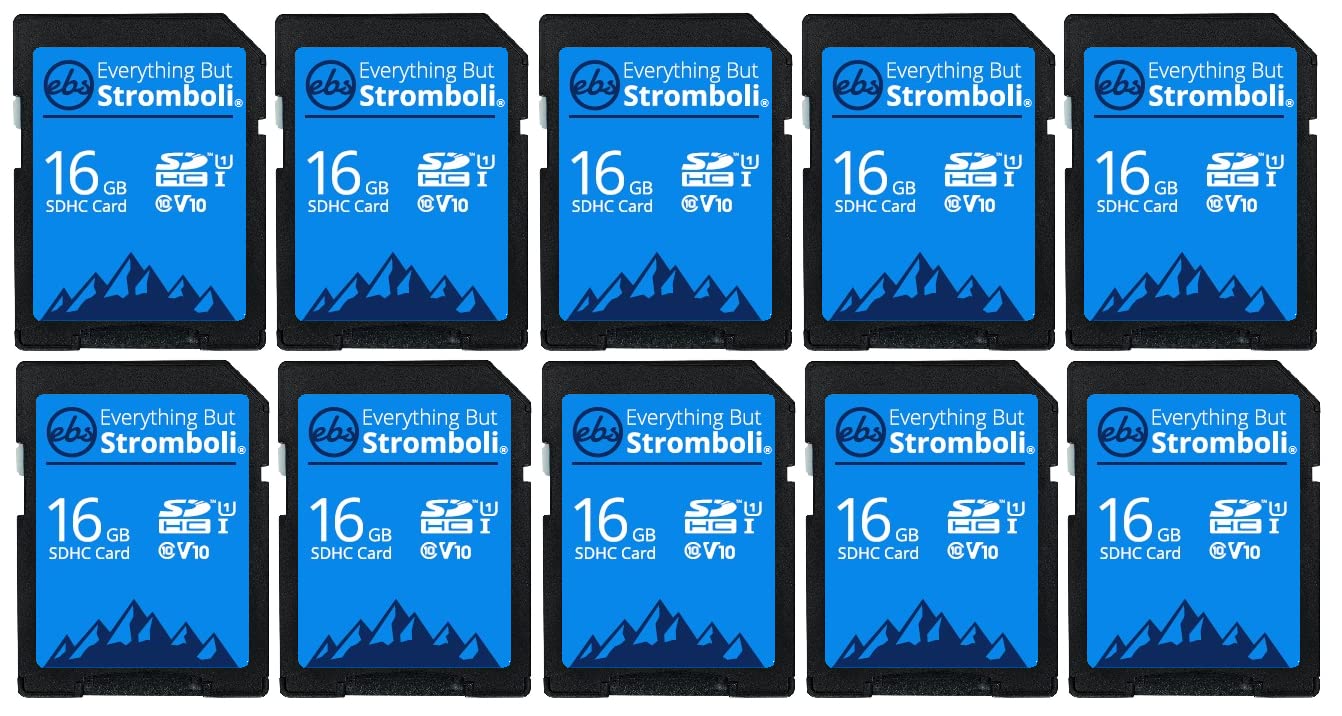 Everything But Stromboli 16GB SD Card (10 Pack) Speed Class 10 UHS-1 U1 C10 16G SDHC Memory Cards for Compatible Digital Camera, Computer, Trail Cams
