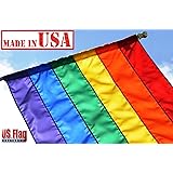 US Flag Factory 3'x5' Rainbow Flag (SEWN Stripes) (Pole Sleeve) Outdoor SolarMax Nylon - Premium Quality - Made in America - Gay Pride Lesbian Bisexual Transgender LGBT