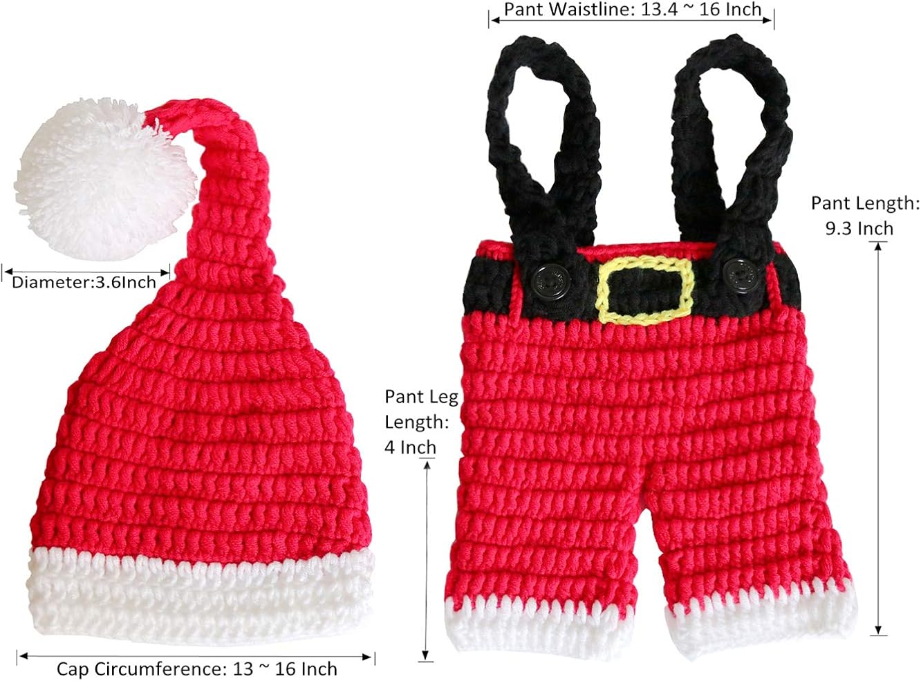 AIXIANG Newborn Baby Photography Props Santa Claus Outfits Handmade Crochet Knitted Christmas Costume for Baby Christmas Cap Hat and Suspender Trousers - Image 4