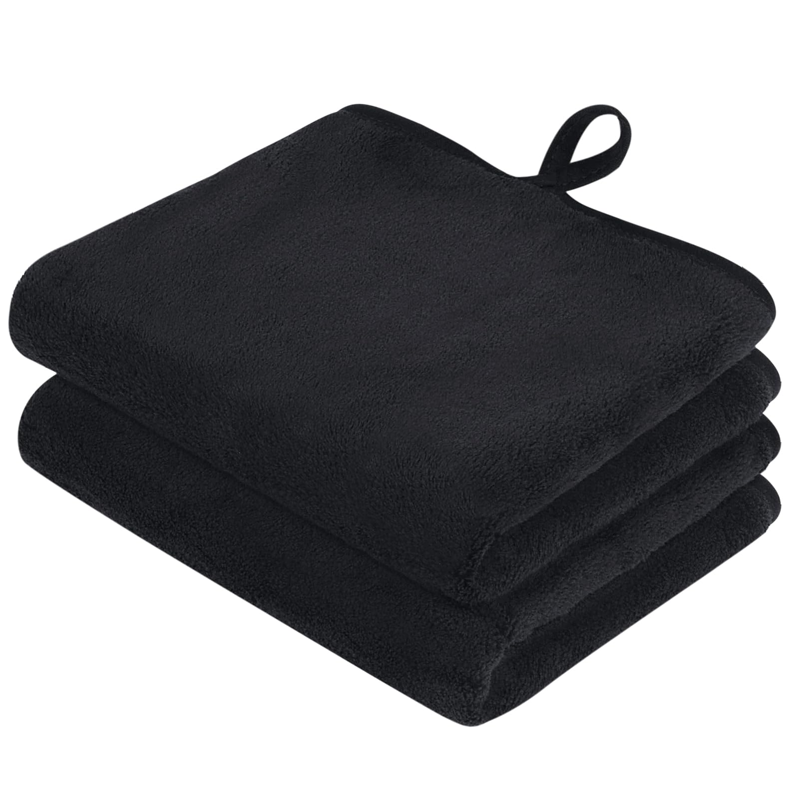 VIVOTE 2 Pack Microfibre Hand Towel Set With Hanging Loop, Small Hand Towels for Bathroom, Super Soft Absorbent Black Hand Towels, 30x50cm