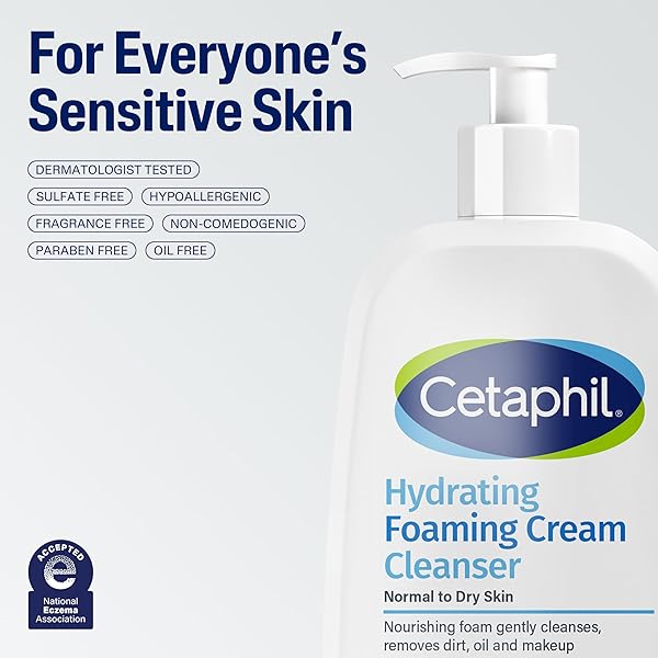 CETAPHIL CREAM TO FOAM FACE WASH, HYDRATING FOAMING CREAM CLEANSER, 16 OZ, FOR NORMAL TO DRY, SENSITIVE SKIN, WITH SOOTHING PREBIOTIC ALOE, HYPOALLERGENIC, FRAGRANCE FREE