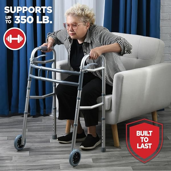 MEDICAL KING WALKERS FOR SENIORS ALUMINUM LIGHTWEIGHT WALKER WITH WHEELS, ADJUSTABLE WIDTH AND HEIGHT, FOLDING WALKER FOR ELDERLY, HANDICAPPED, DISABLED 2 WHEELS IN FRONT