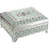 Hipiwe Vintage Metal Jewelry Box Floral Gorgeous Jewelry Trinket Box for Ring Earrings Necklace Rectangle Trinket Case Decorative Keepsake Box for Women,Pale Green
