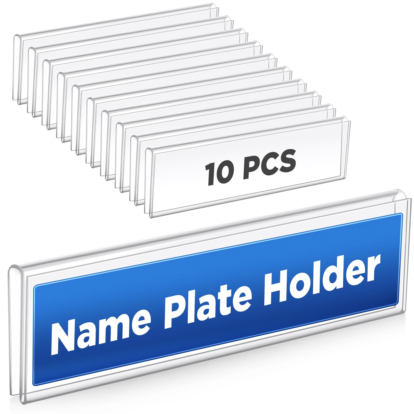 Photo 1 of Wonderjune 10 Pack Plastic Cubicle Name Plate Holder 8.5" Wide x 2" High Glass Wall Name Plate Holder Clear Acrylic Sign Display Stand for Home Office Business (Suitable for 1/4" Cubicle Wall)