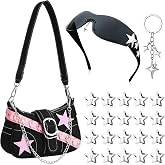 Y2k Purse Shoulder Bag for Women Girl Vintage Hobo Handbag | Goth Punk Clutch Bags Star Hair Clips Y2k Accessories Set