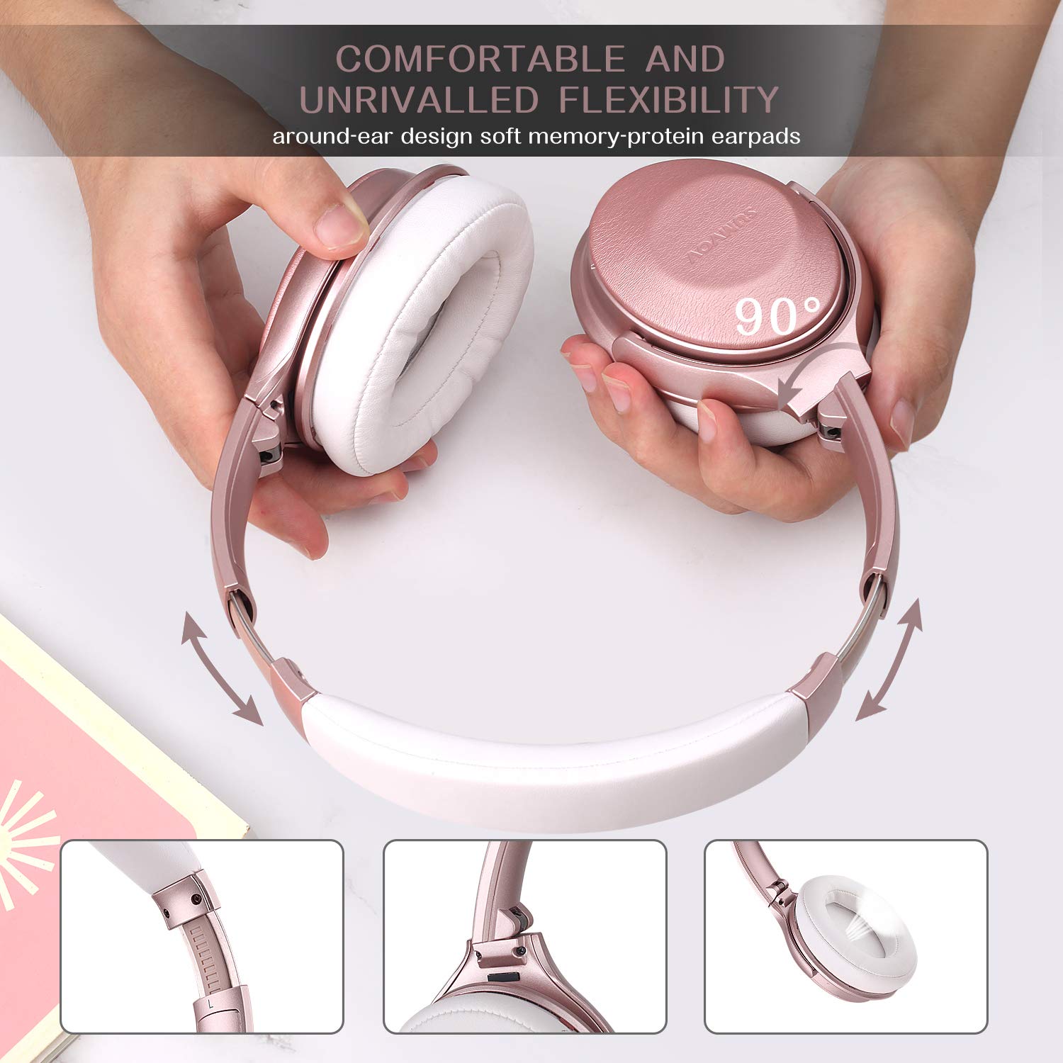 Sumvov Wireless Headphones Over Ear, Bluetooth Headphones 5.0 with Mic, Quick Charge, 30 Hours Playtime, Deep Bass, Protein Earpads, Hi-Fi Stereo Foldable Headset, for Cellphone/TV/PC (Rose Gold)