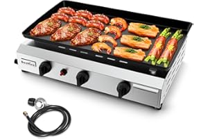 Bestfire 3 Burners Gas Propane Griddle,Outdoor Portable Propane Gas Grill Griddle-30000 BTU, Stainless Steel Flat Top Griddle Station for Kitchen, BBQ, Camping Tailgating 23 Inch Flat Top Grill