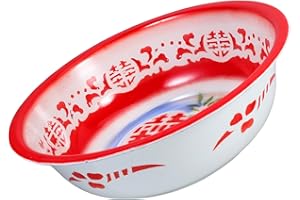 VANZACK Vintage Large Enamel Basin 36cm Thickened Red Floral Mixing Bowl Kitchen Vegetable Wash Basin