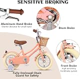 Glerc 12 Inch Kids Bike for Girls Peach with Basket Stabilisers Bell view 4