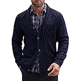 COOFANDY Mens Shawl Collar Cardigan Sweater Slim Fit Button Down Cable Knitted Sweater with Pockets