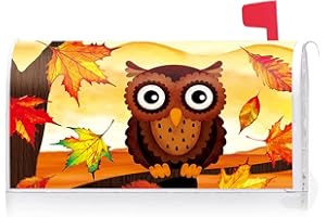 Texupday Fall Owl Maple Leaves Decoration Mailbox Cover with Magnetic Strip Autumn Mailbox Wraps Post Letter Box Cover Standard Size 21" X 18" for Garden Outdoor Yard Decor