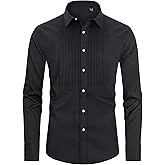 J.VER Men's Tuxedo Shirt Formal Dress Shirt Pleated Long Sleeve Button Down Shirts for Prom Party Wedding