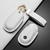 WiiLemz Key Fob Cover for Mercedes Benz, Premium Leather Car Key Cover Case with Keychain for C E M S CLS CLA GLK GLA GLC GLE AMG Class (White)