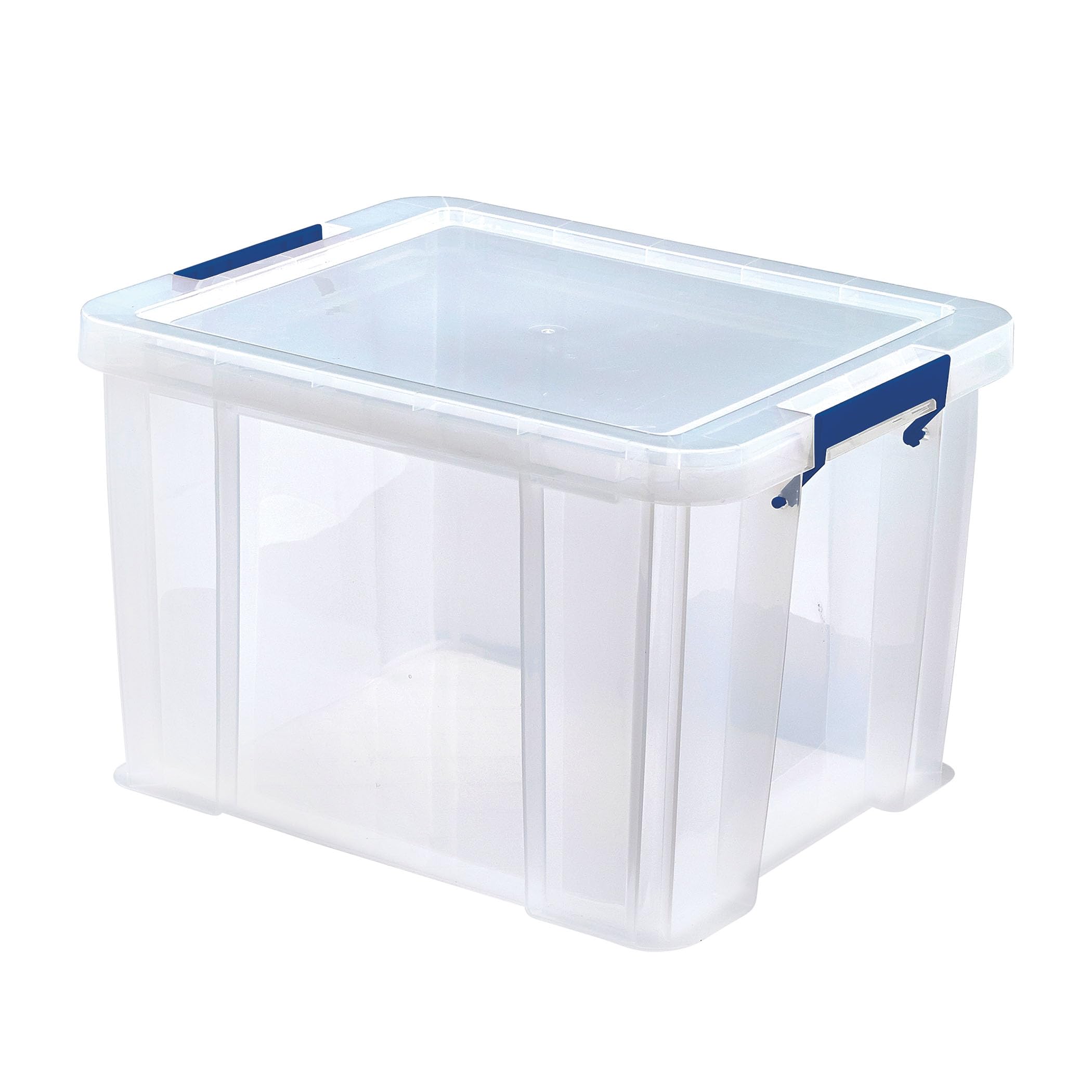 Bankers Box 36L Plastic Storage Boxes with Lids. ProStore Super Strong Stackable Plastic Storage Boxes (30 x 37 x 31cm), Made in the UK, Clear