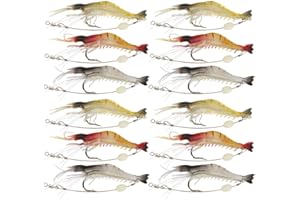 Goture Soft Shrimp Lures Fishing Saltwater Luminous Shrimp Bait Set Fishing Lures with Sharp Hooks for Freshwater Saltwater Trout Bass Salmon Crappie Walleye Pike Perch