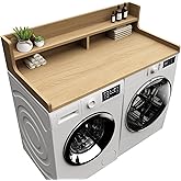 FZGhome Washer Dryer Countertop, 54" x 27.55" 2-Tier Washer Dryer Topper with Edge, for Laundry Room Organization Oak