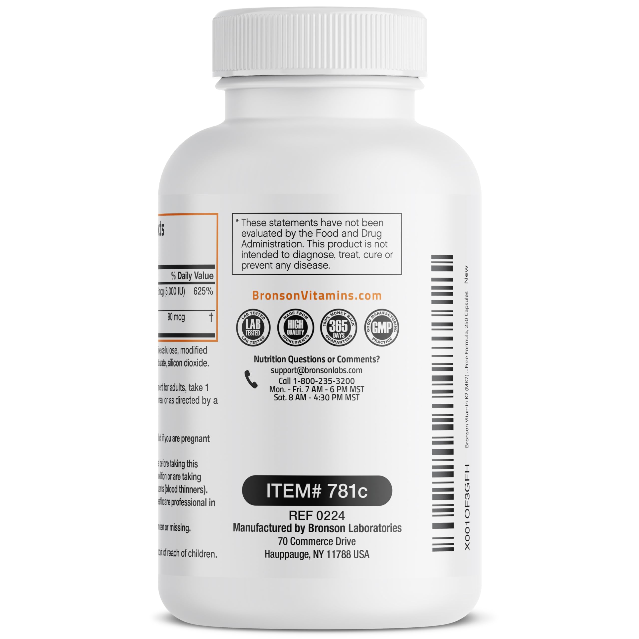 Bronson Vitamin K2 (MK7) with D3 Supplement Non-GMO Formula 5000 IU Vitamin D3 & 90 mcg K2 MK-7 Easy to Swallow D & K Complex, 250 Capsules