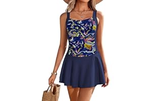 Ekouaer Swim Dress One Piece Bathing Suit Skirted Swimsuits for Women Ruched Retro Swimwear S-XXL