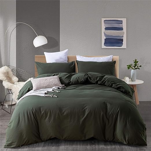 PinkMemory Army Green Duvet Cover Queen 100 Natural Washed Cotton