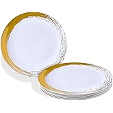 Silver Spoons Elegant White Disposable Plastic Side Plates with Brushed Gold Rim - 7.5" (Pack of 10) - Ideal for Weddings, Parties & Special Occasion