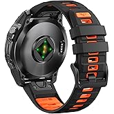 NotoCity Sport Band Compatible with Fenix 6 Band,22mm Quickfit Silicone Watch Band for Fenix 7/Fenix 5/Fenix 6 Pro/Fenix 7 Pro/Fenix 8 Fenix E 47mm/Fenix 5 Plus/Forerunner 945(Black/Orange)