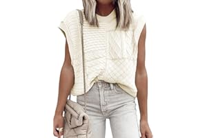 EVALESS Womens Short Sleeve Sweater Summer Fall 2025 Round Neck Crochet Pullover Cap Sleeve Knit Oversized Sweater Vest Tops