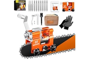 OMCCHK Chainsaw Sharpener Jig, Chain Saw Sharpener Tool with 10PCS Sharpening Burrs, Portable Universal Chainsaw Chain Sharpener with Durable Bag, Hand Crank Chainsaw Sharpening Kit for 4"-22" Chain Saws