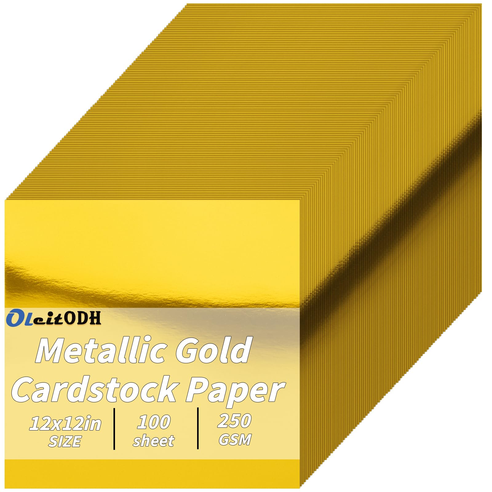 Photo 1 of 100 Sheets Metallic Gold Cardstock Paper Bulk, Gold Paper Foil Board 12" x 12", Mirror Finish Surface, Gold Glitter Paper 250gsm for Crafting Card Making Invitations Decorations