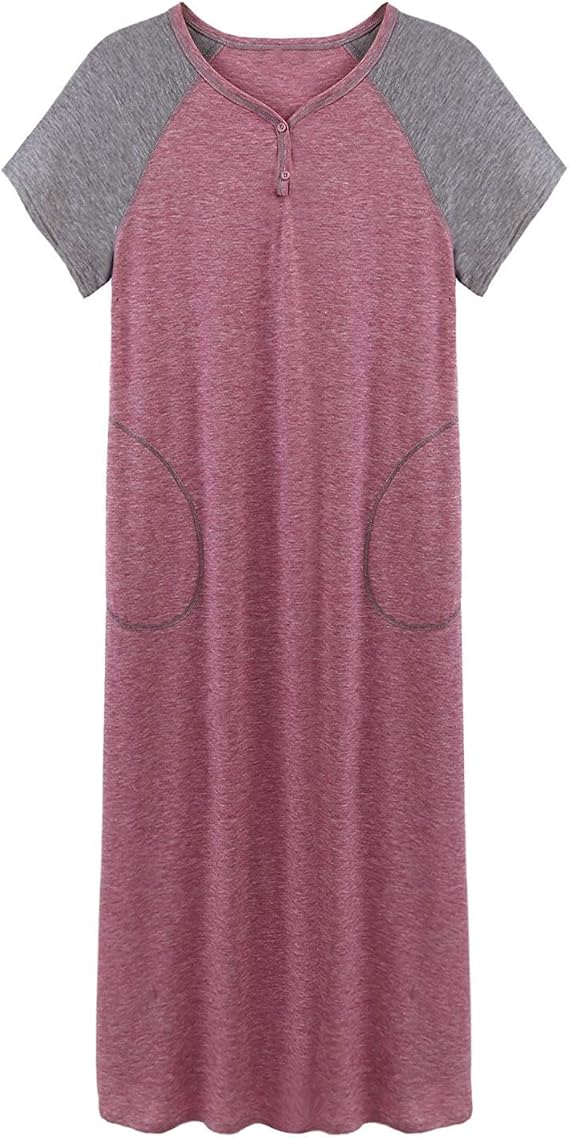 Women's Nightgown Loose Shirt Dress Summer Short Sleeve Round Neck