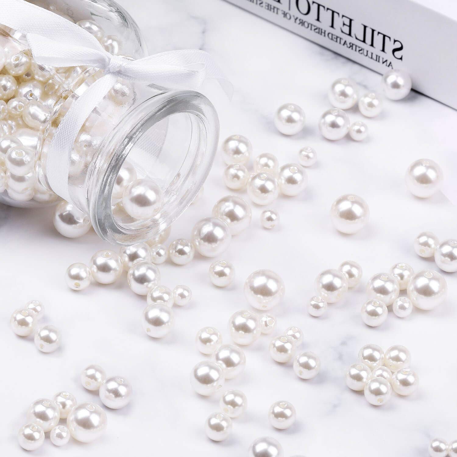 Pearl Beads, Anezus 800pcs Ivory Pearl Craft Beads Loose Pearls for Jewelry Making, Crafts, Decoration and Vase Filler (Assorted Sizes)