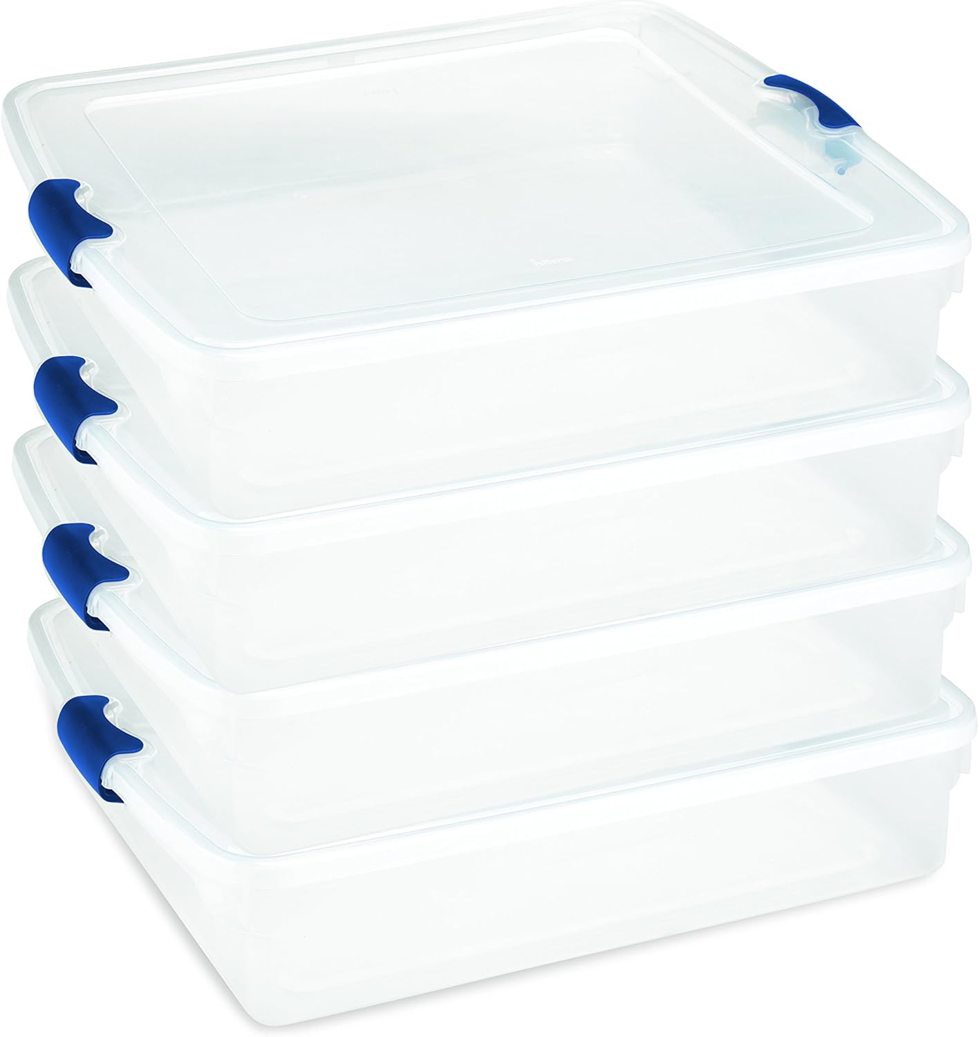 Homz Plastic Storage Underbed Tote Box, Full/Queen, with Lid, Latching Handles, 56