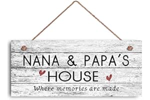 GUQFF New Sign Nana and Papa's House Sign Where Memories are Made Distressed Style Gift for Grandparents Rustic Hearts 6" x 12"