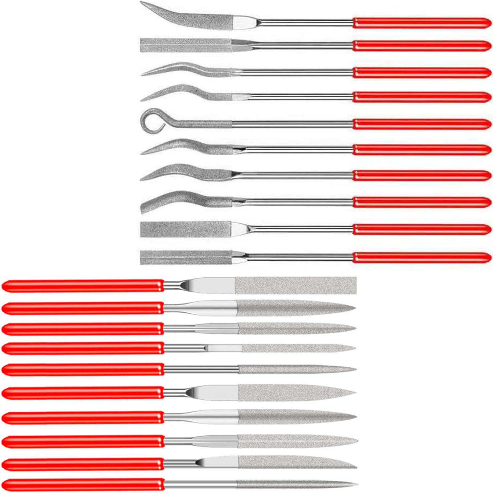 BRIOTA 20 Pcs Diamond Needle File Set, 3x140mm Mini Needle Jewelry File Dental File Tool Set with PVC-Dipped Handles for Metal, Steel, Glass, Wood Carving Kit