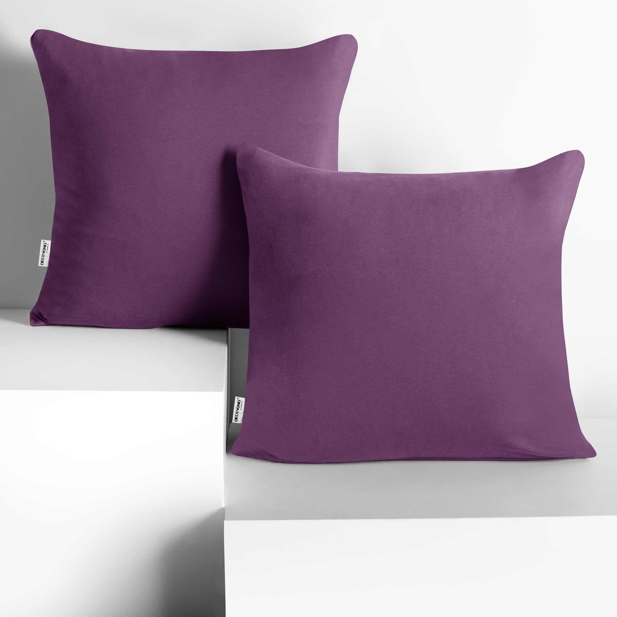 DecoKing 2 Pillowcases 80 x 80 cm Jersey 100% Combed Cotton Zip Plum Amber