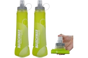 MARCHWAY Soft Hydration Flask with Wide Mouth, 300ml/500ml Collapsible TPU Water Bottle, Leakproof Portable Flexible for Running, Hiking, Cycling, Climbing, Gym, Travel (2pcs Yellow 500ml)