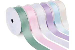 1 Inch Pastel Double Face Satin Ribbon Fabric Ribbon for Crafting Sewing Birthday Party Decoration 6 Rolls Total 60 Yards