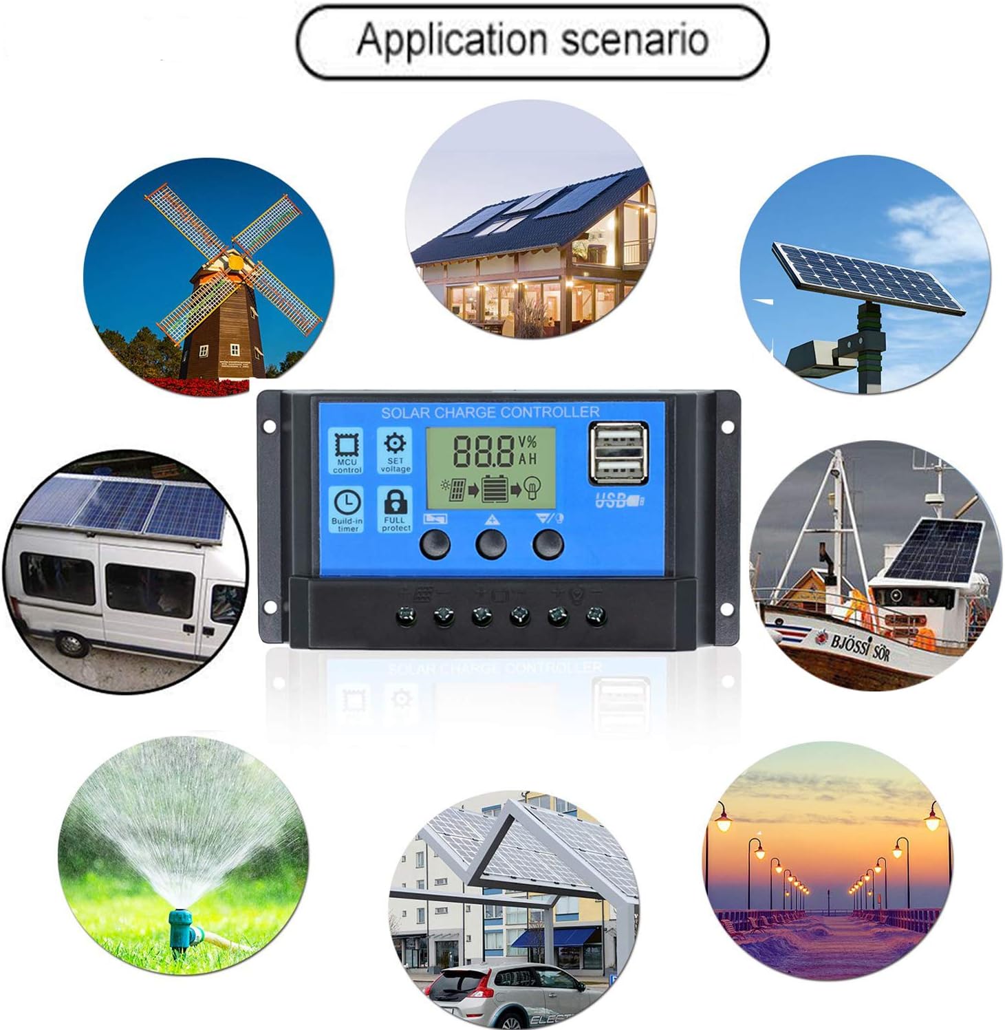 30A Solar Charge Controller, Solar Panel Charge Controller 12V 24V Dual USB Charge Regulator Intelligent, Adjustable Parameter Backlight LCD Display and Timer Setting ON/Off Hours (30A) : Garden & Outdoor