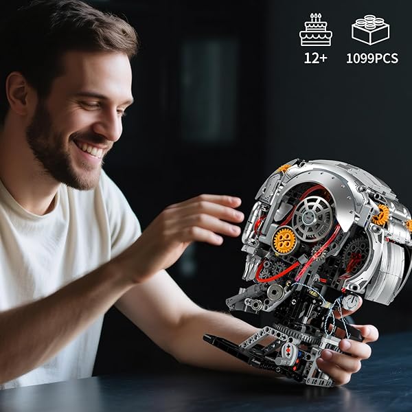 SATHIBI MECHANICAL SKULL BUILDING SET FOR ADULT,SKELETON HEAD BUILDING BLOCKS TOYS,BUILDABLE HORROR DISPLAY MODEL,COLLECTIBLE DECOR FOR HOME OR OFFICE,GIFT FOR MEN BOYS 8-14(1099PCS)